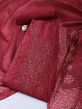 Neck Embroidery Chanderi Unstitched Suit With Dupatta